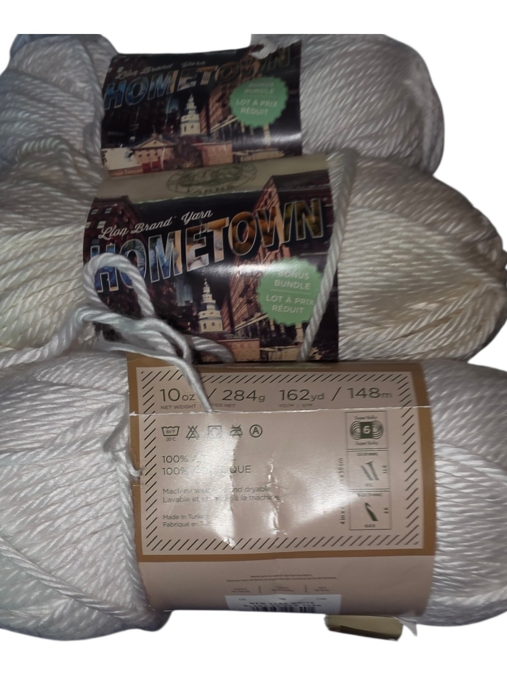 Lion Brand Hometown Bonus Bundle Yarn New York White Lot of 3 DISCONTINUED - Picture 4 of 5